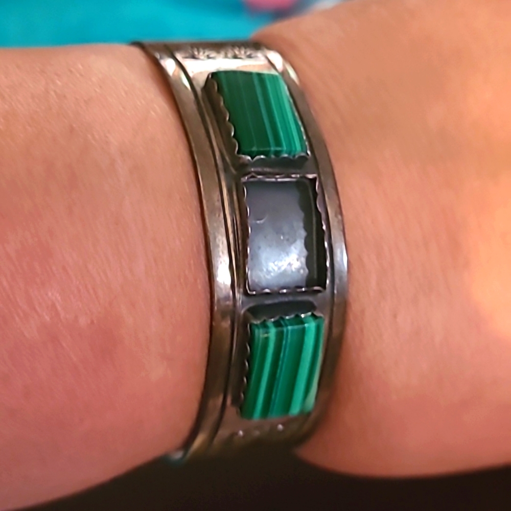 VINTAGE  925 Navajo MALACHITE BRACELET